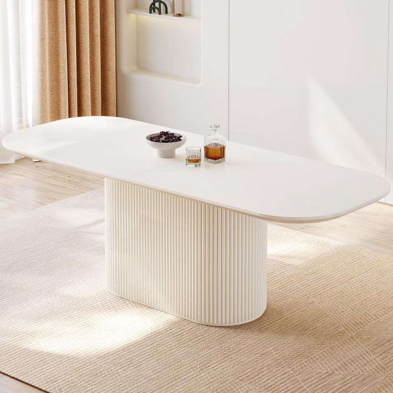 Guyii 63"-87" Cream White Oval Dining Table Set, Modern Kitchen Table with 4-8 Chairs
