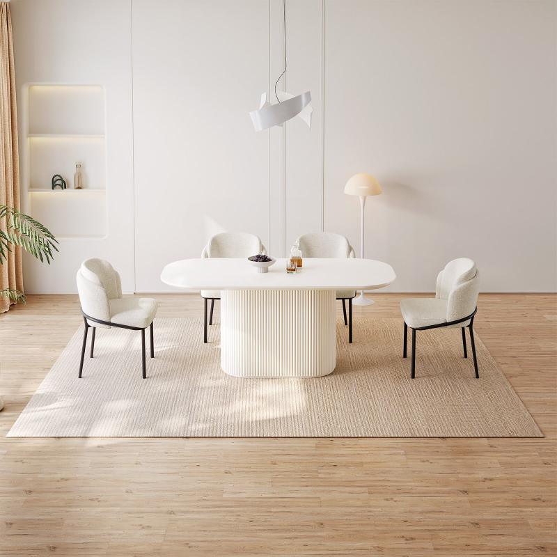 Guyii 63"-87" Cream White Oval Dining Table Set, Modern Kitchen Table with 4-8 Chairs