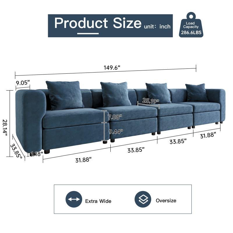 Guyii Velvet Sectional Sofa, Modern Oversized 2-5 Seat Sofa with Pillow (No Ottoman)