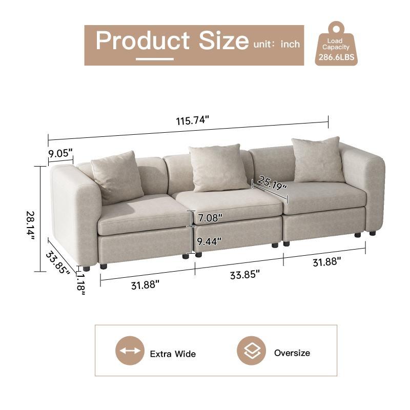 Guyii Velvet Sectional Sofa, Modern Oversized 2-5 Seat Sofa with Pillow (No Ottoman)