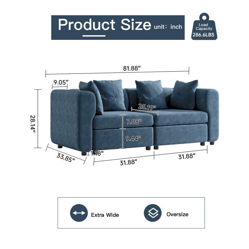 Guyii Velvet Sectional Sofa, Modern Oversized 2-5 Seat Sofa with Pillow (No Ottoman)