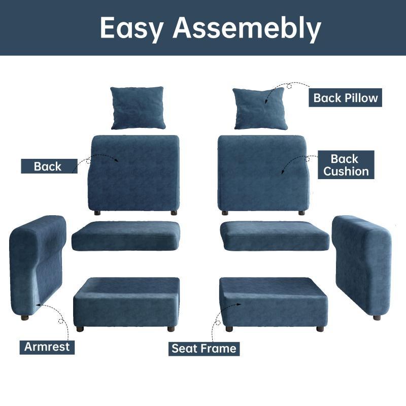Guyii Velvet Sectional Sofa, Modern Oversized 2-5 Seat Sofa with Pillow (No Ottoman)