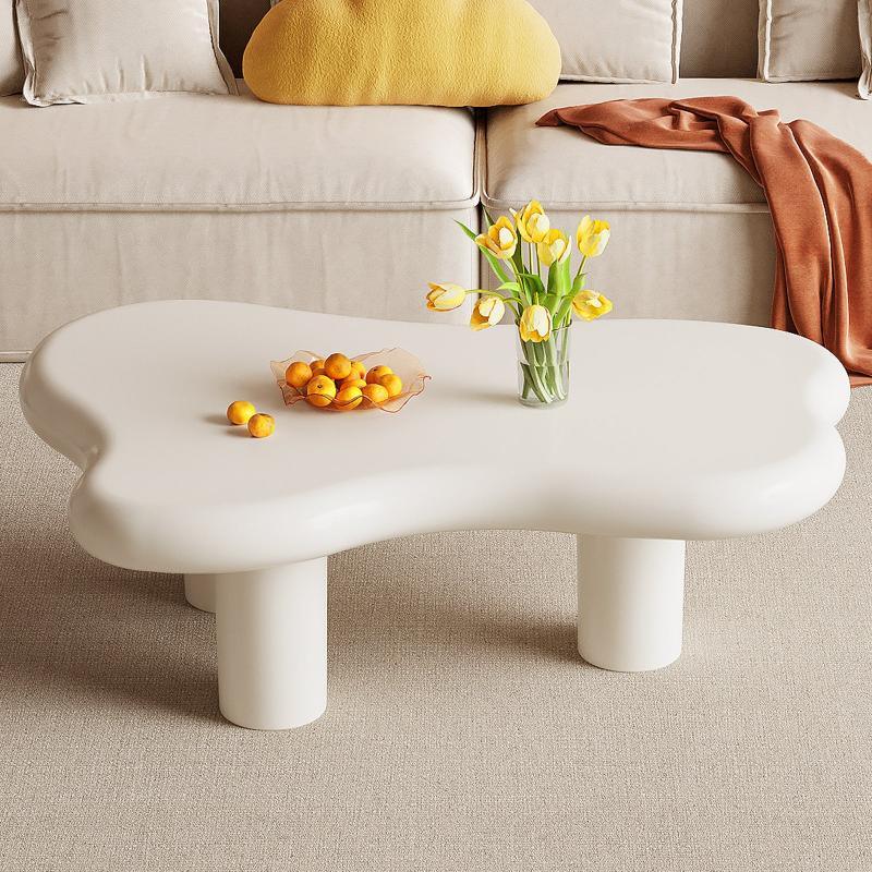 Guyii Irregular-Shaped Coffee Table, 39.37" Cream White Center Table with 3 Legs