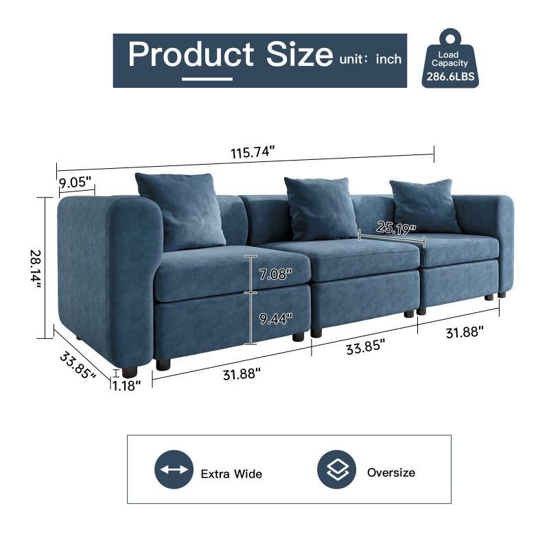 Guyii Velvet Sectional Sofa, Modern Oversized 2-5 Seat Sofa with Pillow (No Ottoman)