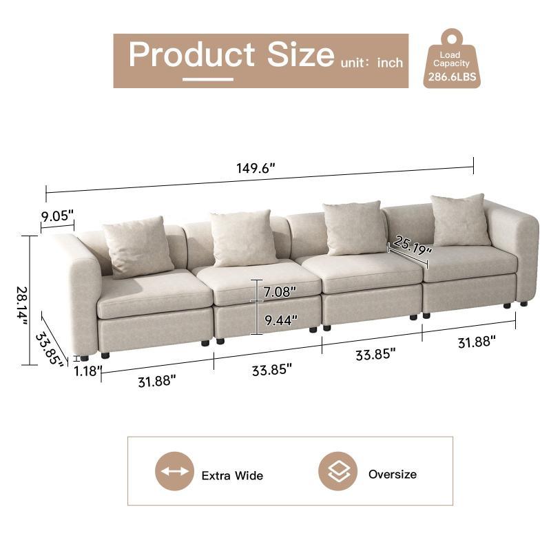 Guyii Velvet Sectional Sofa, Modern Oversized 2-5 Seat Sofa with Pillow (No Ottoman)