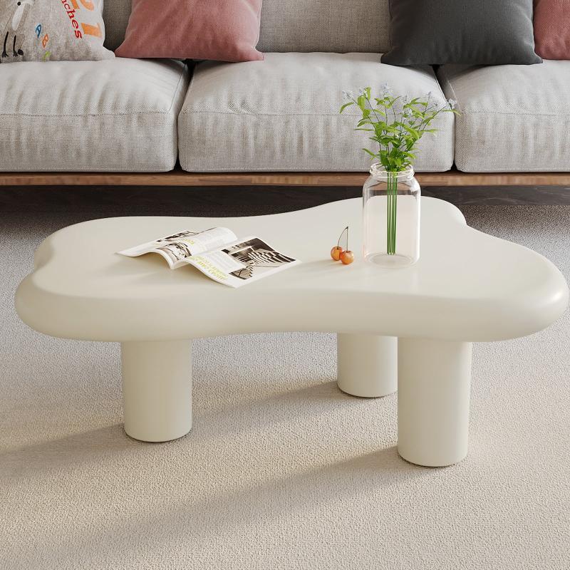 Guyii Irregular-Shaped Coffee Table, 39.37" Cream White Center Table with 3 Legs