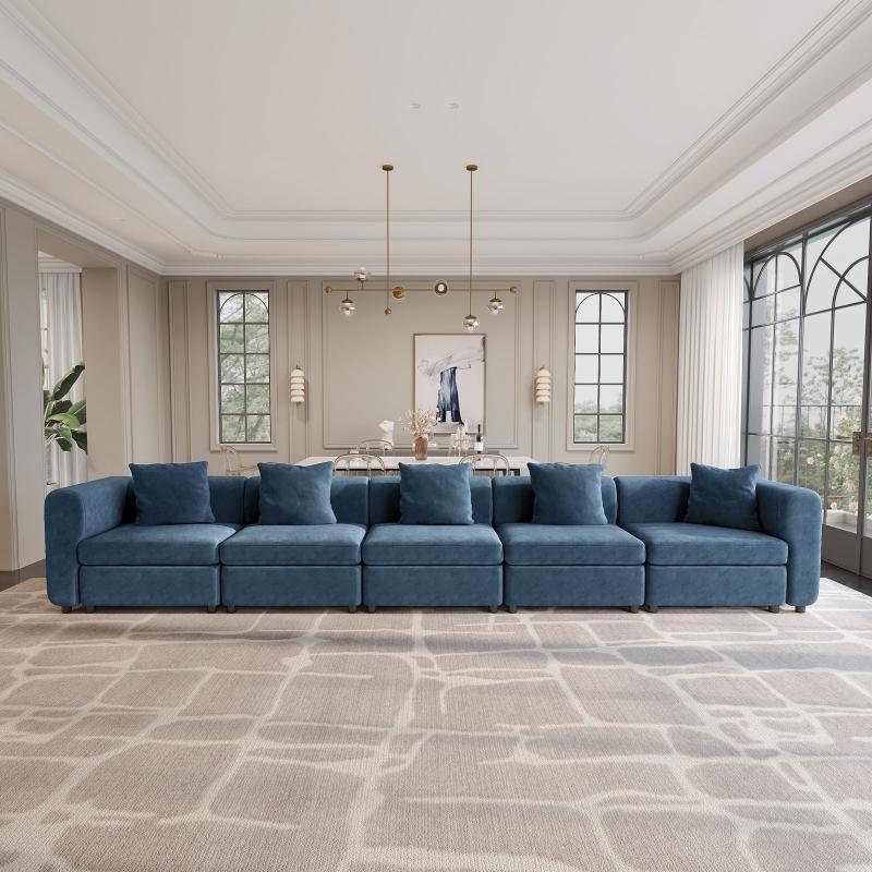 Guyii Velvet Sectional Sofa, Modern Oversized 2-5 Seat Sofa with Pillow (No Ottoman)