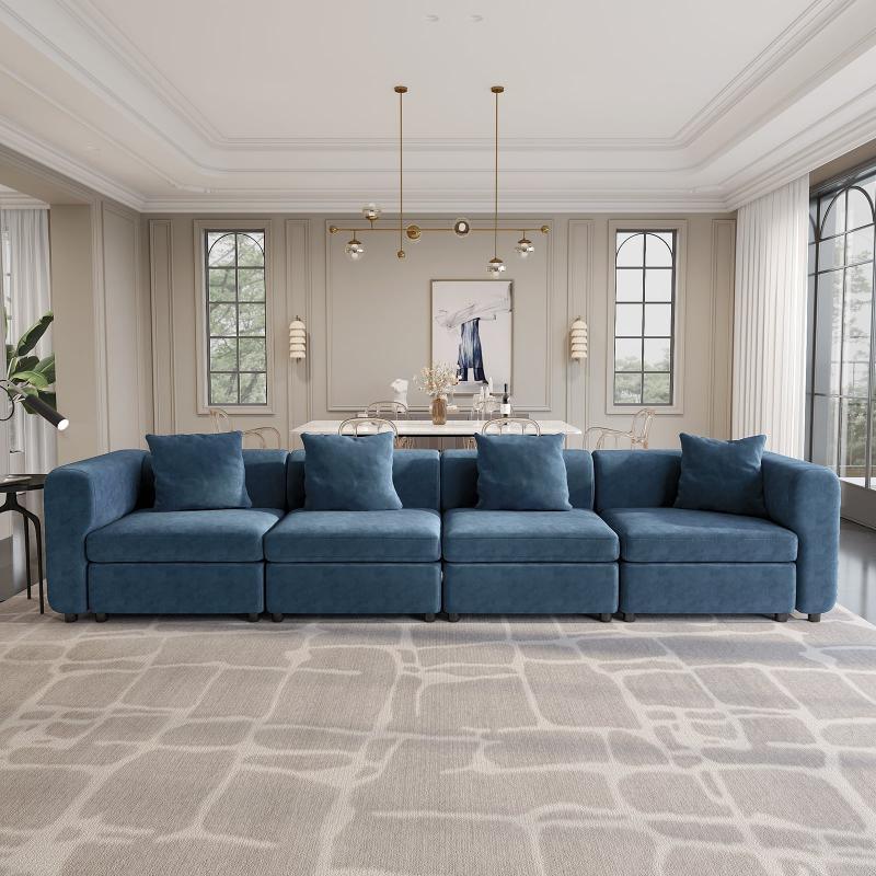 Guyii Velvet Sectional Sofa, Modern Oversized 2-5 Seat Sofa with Pillow (No Ottoman)