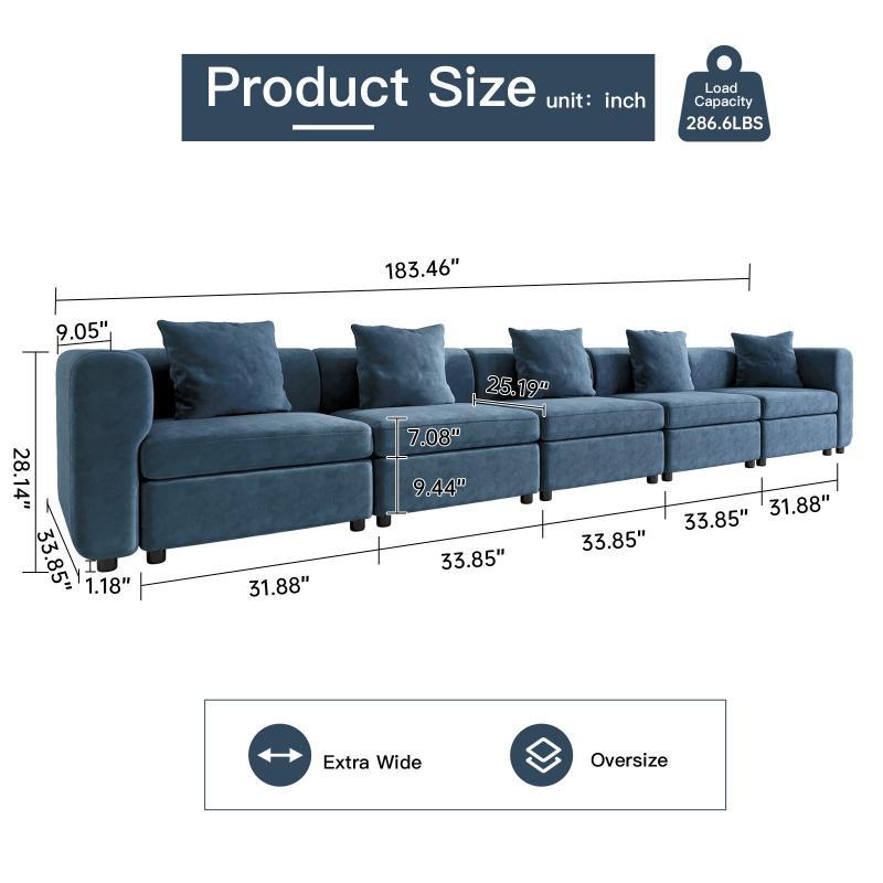 Guyii Velvet Sectional Sofa, Modern Oversized 2-5 Seat Sofa with Pillow (No Ottoman)