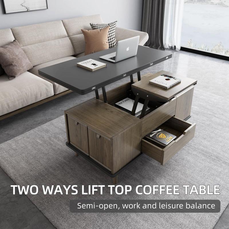 Guyii 39" Lift Top Coffee Table with Hidden Storage and 4 Stools, Modern Multifunctional Center Table