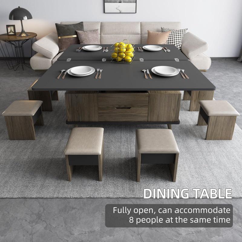 Guyii 39" Lift Top Coffee Table with Hidden Storage and 4 Stools, Modern Multifunctional Center Table