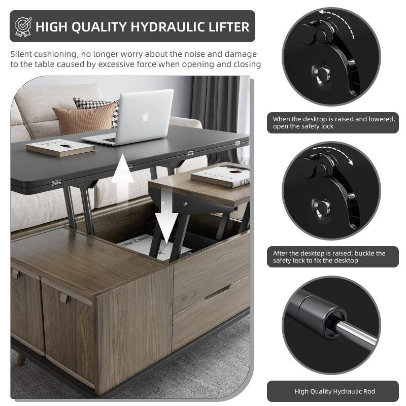 Guyii 39" Lift Top Coffee Table with Hidden Storage and 4 Stools, Modern Multifunctional Center Table