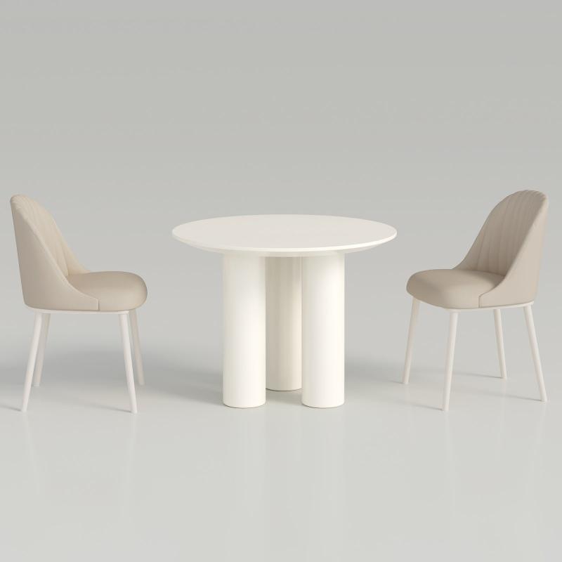 Guyii 30"-46" Cream White Round Dining Table, Modern White Kitchen Table for 4-6 People