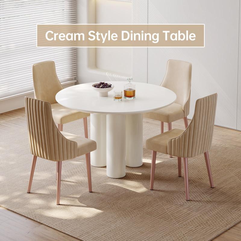 Guyii 30"-46" Cream White Round Dining Table, Modern White Kitchen Table for 4-6 People