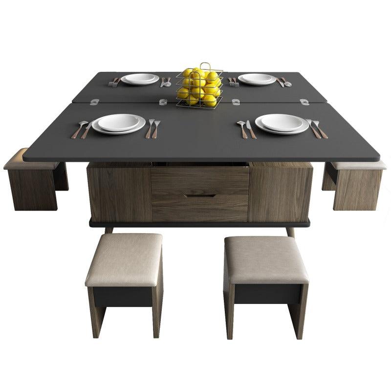 Guyii 39" Lift Top Coffee Table with Hidden Storage and 4 Stools, Modern Multifunctional Center Table