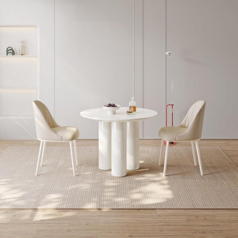 Guyii 30"-46" Cream White Round Dining Table, Modern White Kitchen Table for 4-6 People