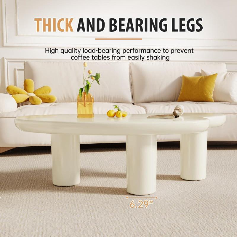 Guyii 42.24" Cream White Cloud Coffee Table, Irregular Modern Table with 3 Legs