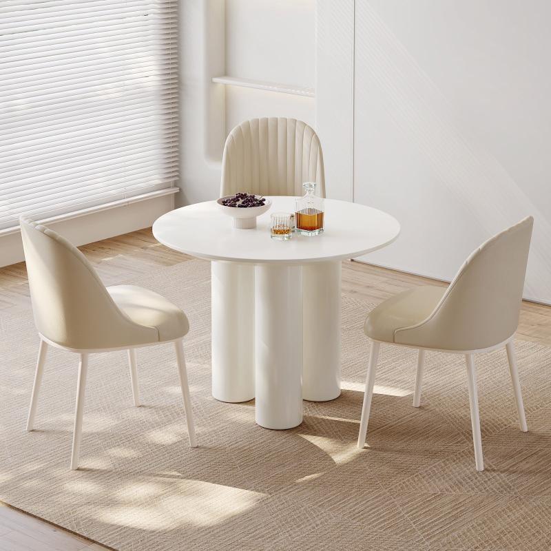 Guyii 30"-46" Cream White Round Dining Table, Modern White Kitchen Table for 4-6 People