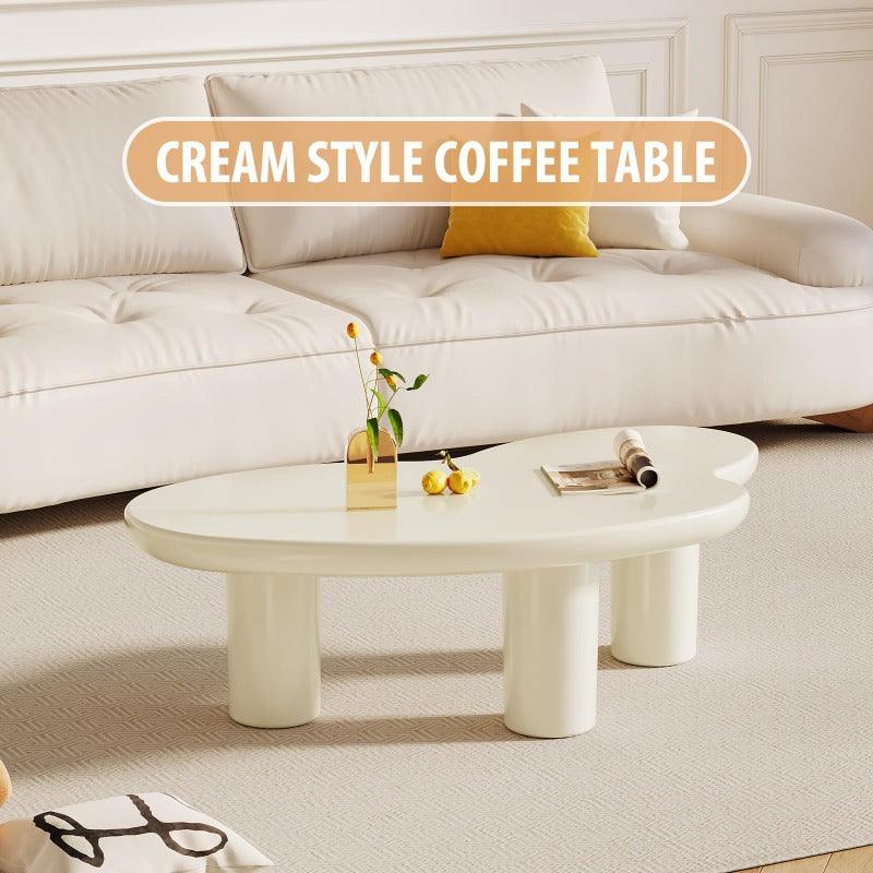 Guyii 42.24" Cream White Cloud Coffee Table, Irregular Modern Table with 3 Legs