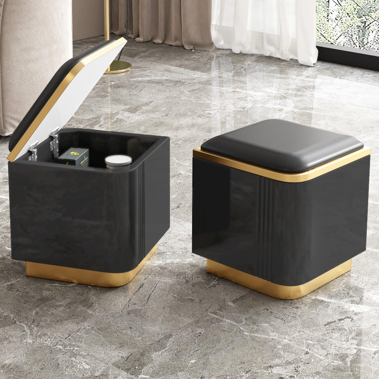Guyii 47" Multifunctional Lift Top Coffee Table, Extendable Coffee Table with 4 Storage Stools