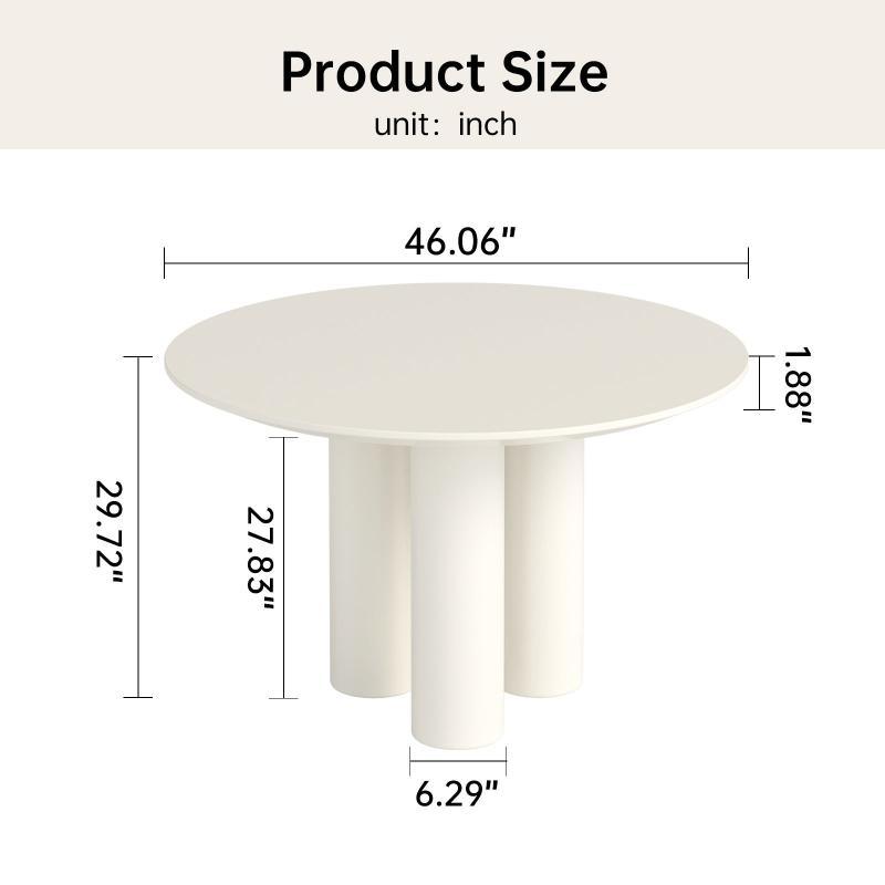 Guyii 30"-46" Cream White Round Dining Table, Modern White Kitchen Table for 4-6 People