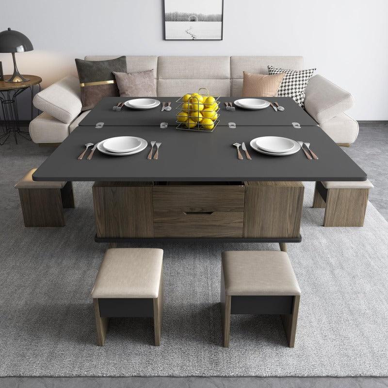 Guyii 39" Lift Top Coffee Table with Hidden Storage and 4 Stools, Modern Multifunctional Center Table