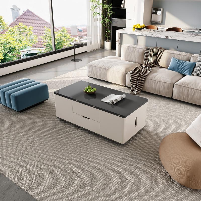 Guyii 47.24” Lift Top Coffee Table with 4 Stools, 3-in-1 Multi-Function Modern Center Table