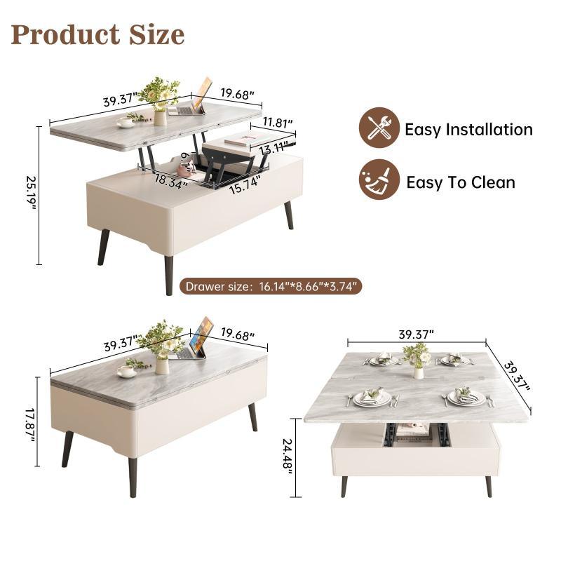 Guyii 39" Lift Top Coffee Table with Storage, 3-in-1 Modern Multifunction Center Table