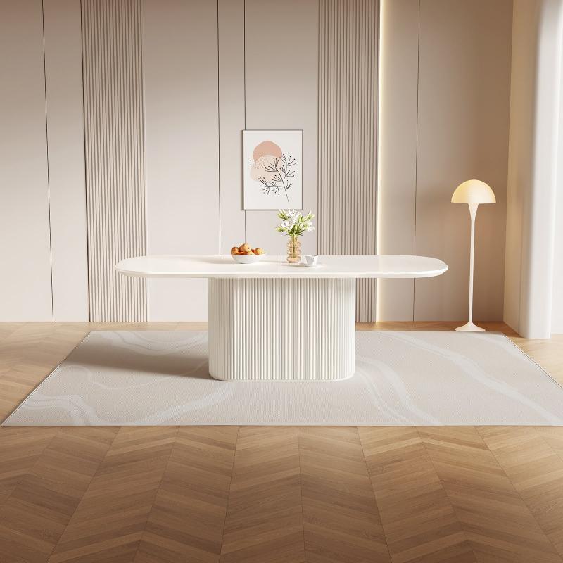 Guyii 63"-87" Cream White Oval Dining Table, Modern Kitchen Table