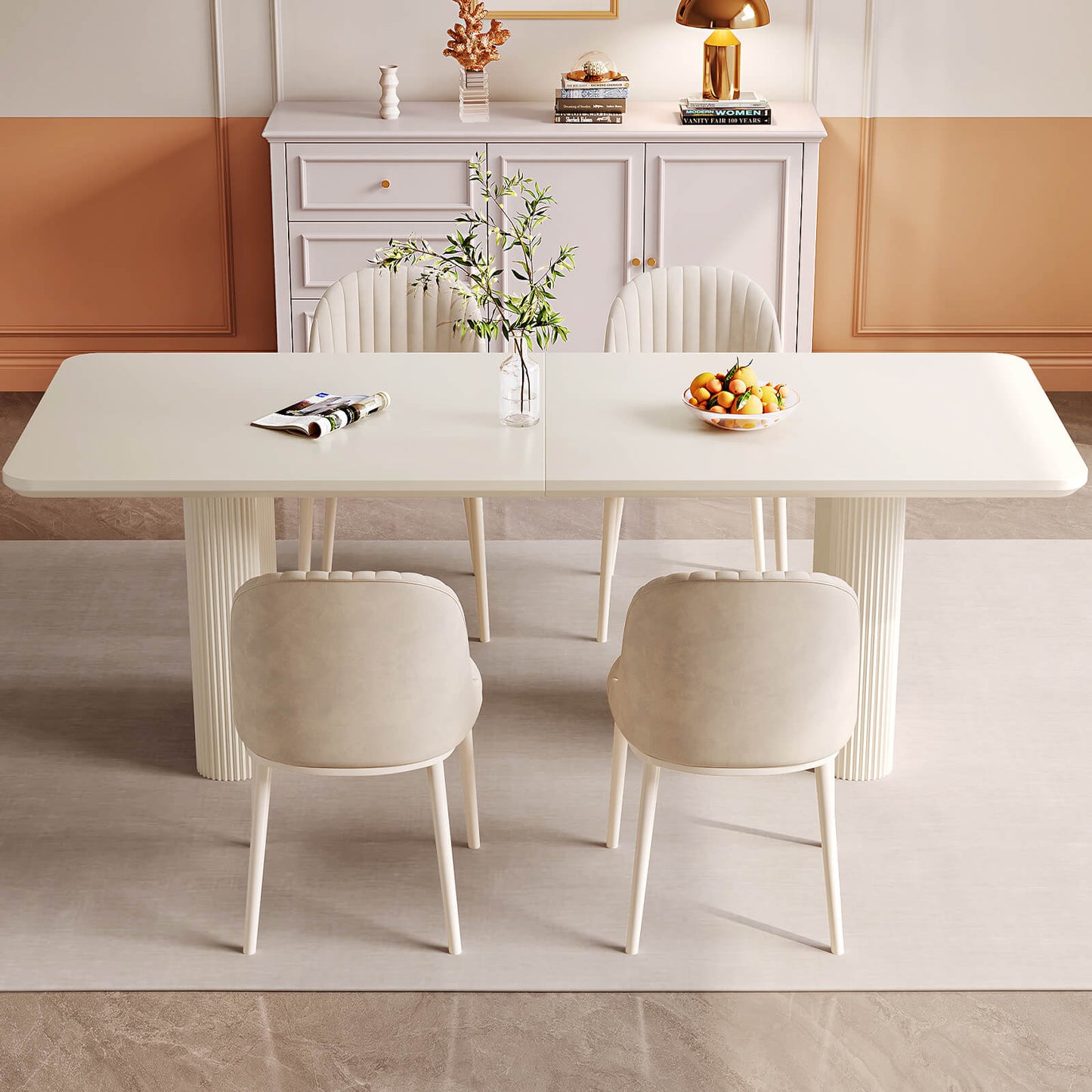 Guyii White Dining Table Set, Modern Rectangular Kitchen Table with 4-8 Chairs