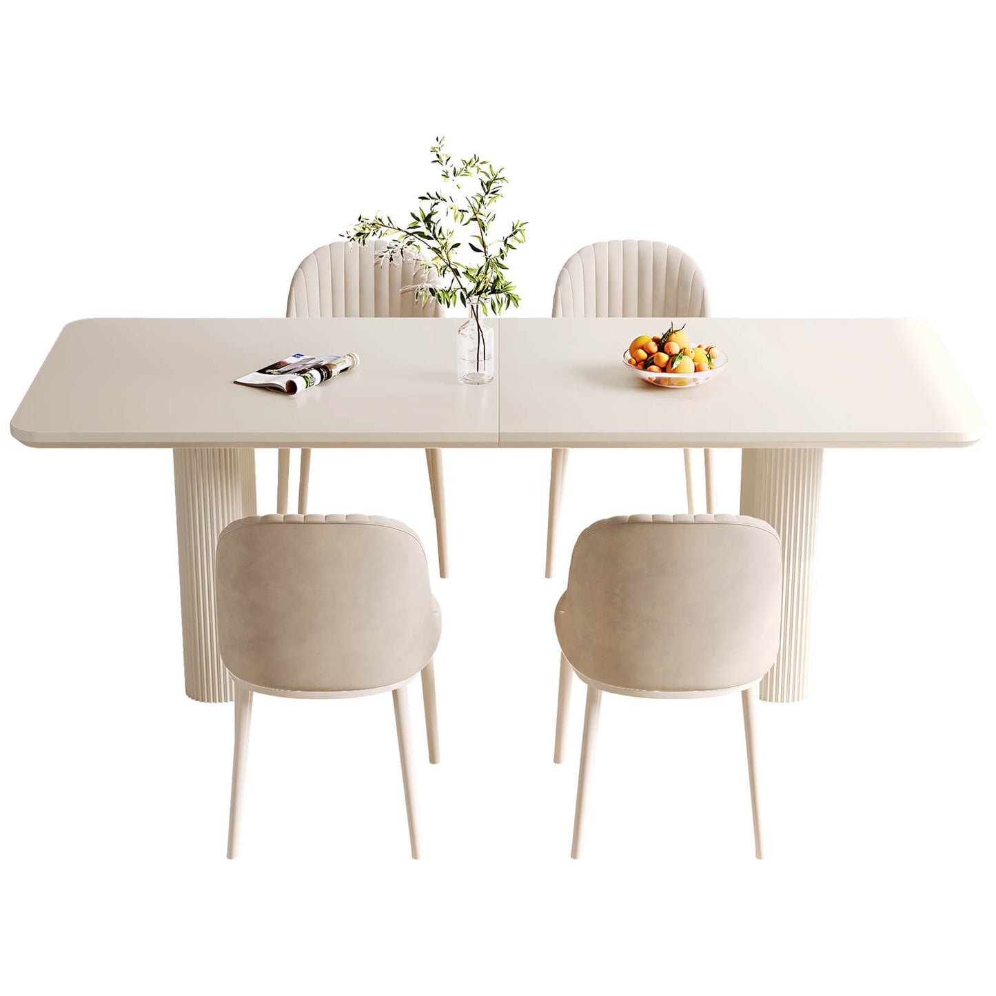 Guyii White Dining Table Set, Modern Rectangular Kitchen Table with 4-8 Chairs