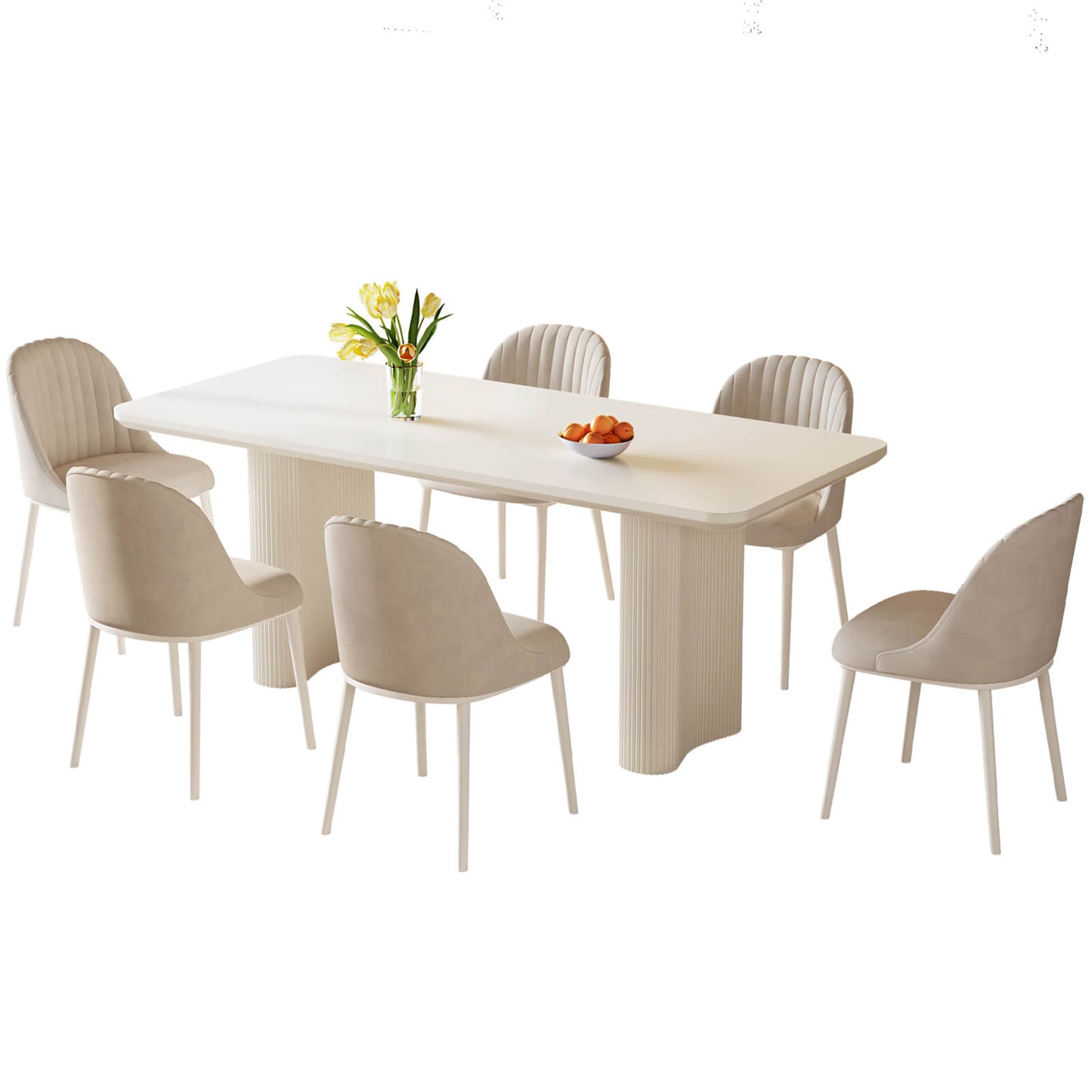 Guyii White Dining Table Set, Modern Rectangular Kitchen Table with 4-8 Chairs