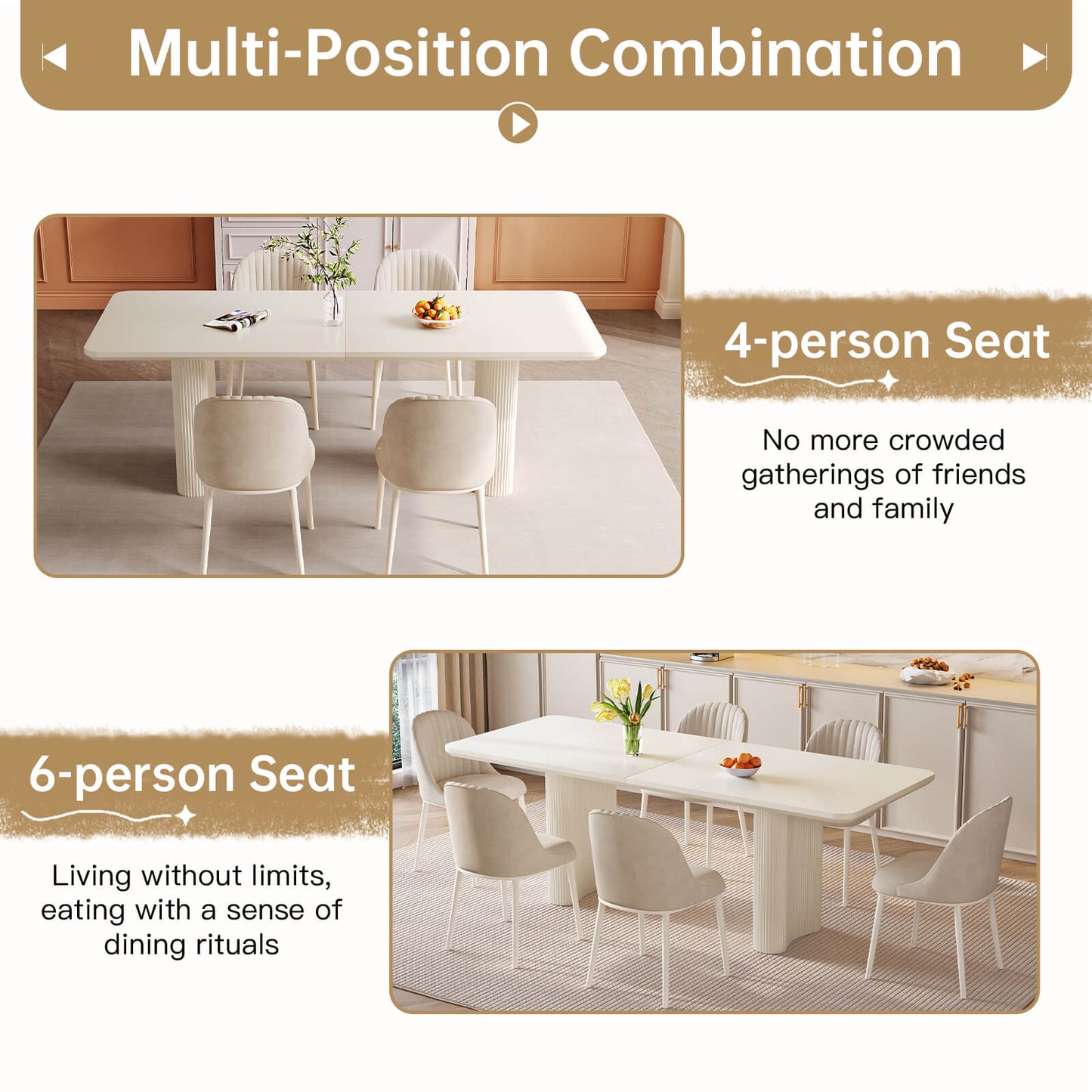 Guyii White Dining Table Set, Modern Rectangular Kitchen Table with 4-8 Chairs