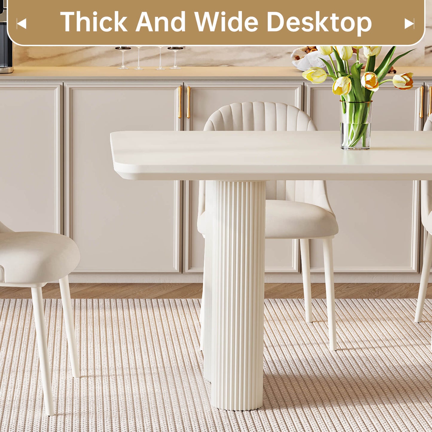 Guyii White Dining Table Set, Modern Rectangular Kitchen Table with 4-8 Chairs