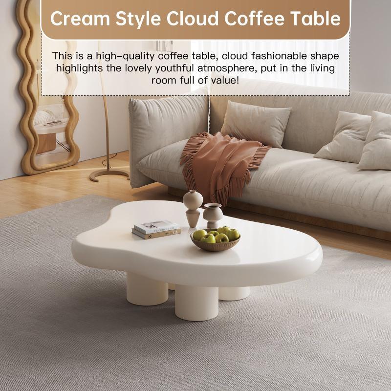 Guyii 35“-46” Cloud Coffee Table 4 Legs, Cute Coffee Table, Upgraded White Modern Tea Table
