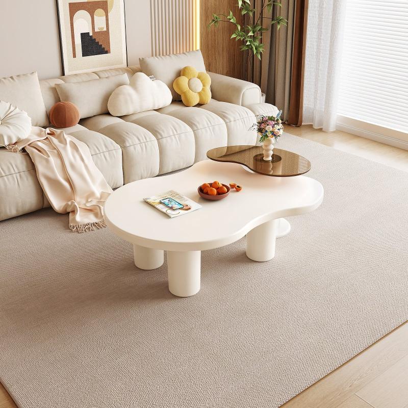 Guyii Nesting Coffee Table Set of 2, Tempered Glass Side Table & Cloud Coffee Table for Living Room