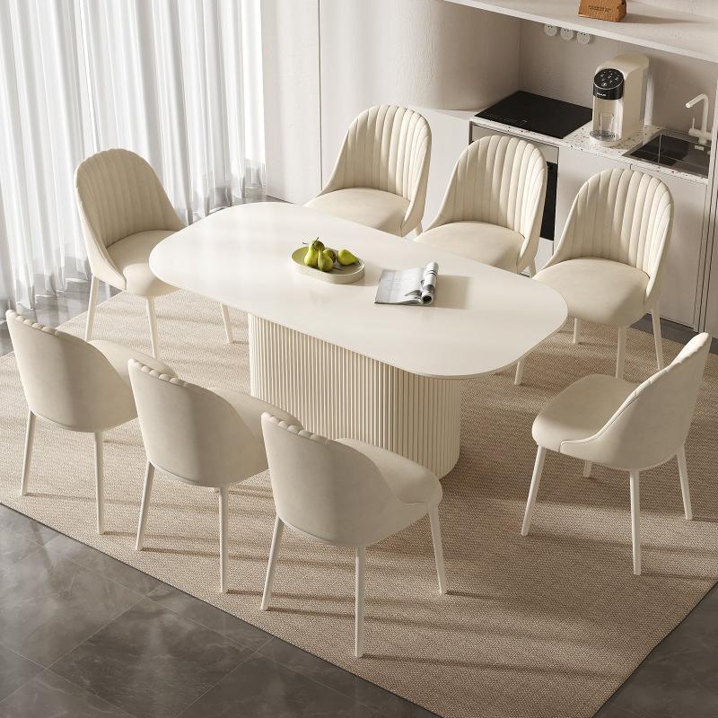 Guyii 63"-87" Cream White Oval Dining Table, Modern Kitchen Table