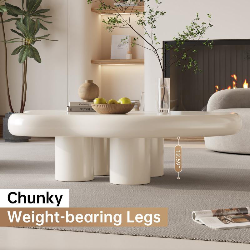 Guyii 35“-46” Cloud Coffee Table 4 Legs, Cute Coffee Table, Upgraded White Modern Tea Table