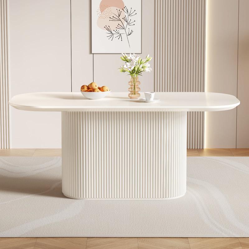 Guyii 63"-87" Cream White Oval Dining Table, Modern Kitchen Table