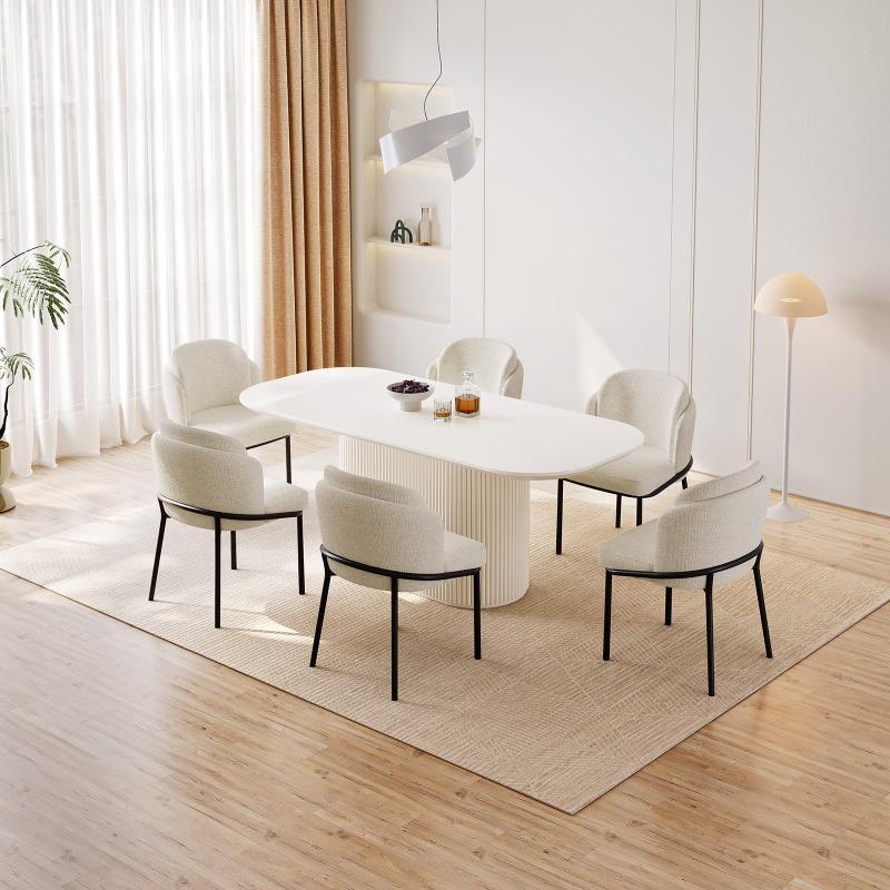 Guyii 63"-87" Cream White Oval Dining Table Set, Modern Kitchen Table with 4-8 Chairs
