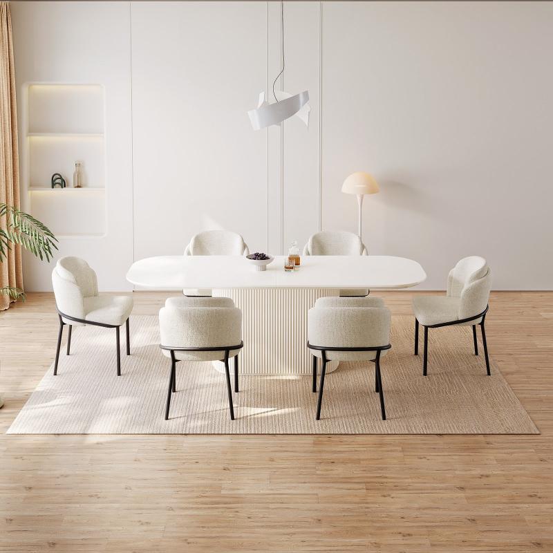 Guyii 63"-87" Cream White Oval Dining Table Set, Modern Kitchen Table with 4-8 Chairs