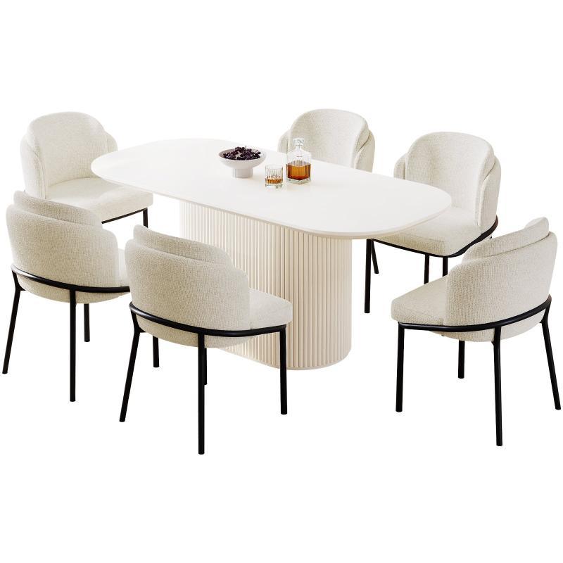 Guyii 63"-87" Cream White Oval Dining Table Set, Modern Kitchen Table with 4-8 Chairs