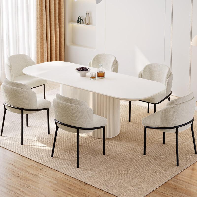 Guyii 63"-87" Cream White Oval Dining Table Set, Modern Kitchen Table with 4-8 Chairs
