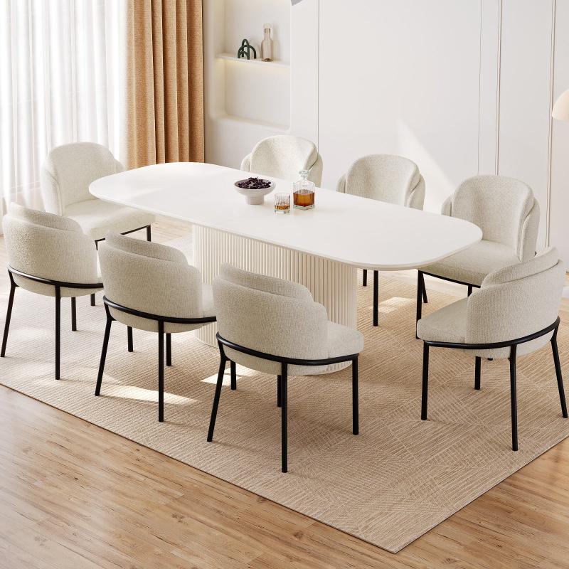 Guyii 63"-87" Cream White Oval Dining Table Set, Modern Kitchen Table with 4-8 Chairs