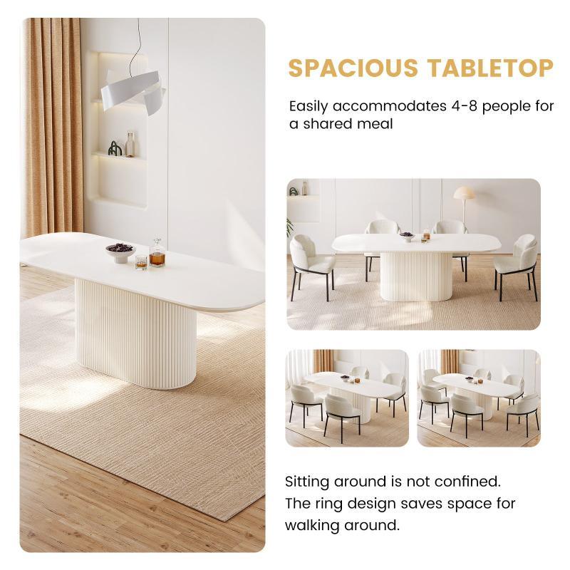 Guyii 63"-87" Cream White Oval Dining Table Set, Modern Kitchen Table with 4-8 Chairs