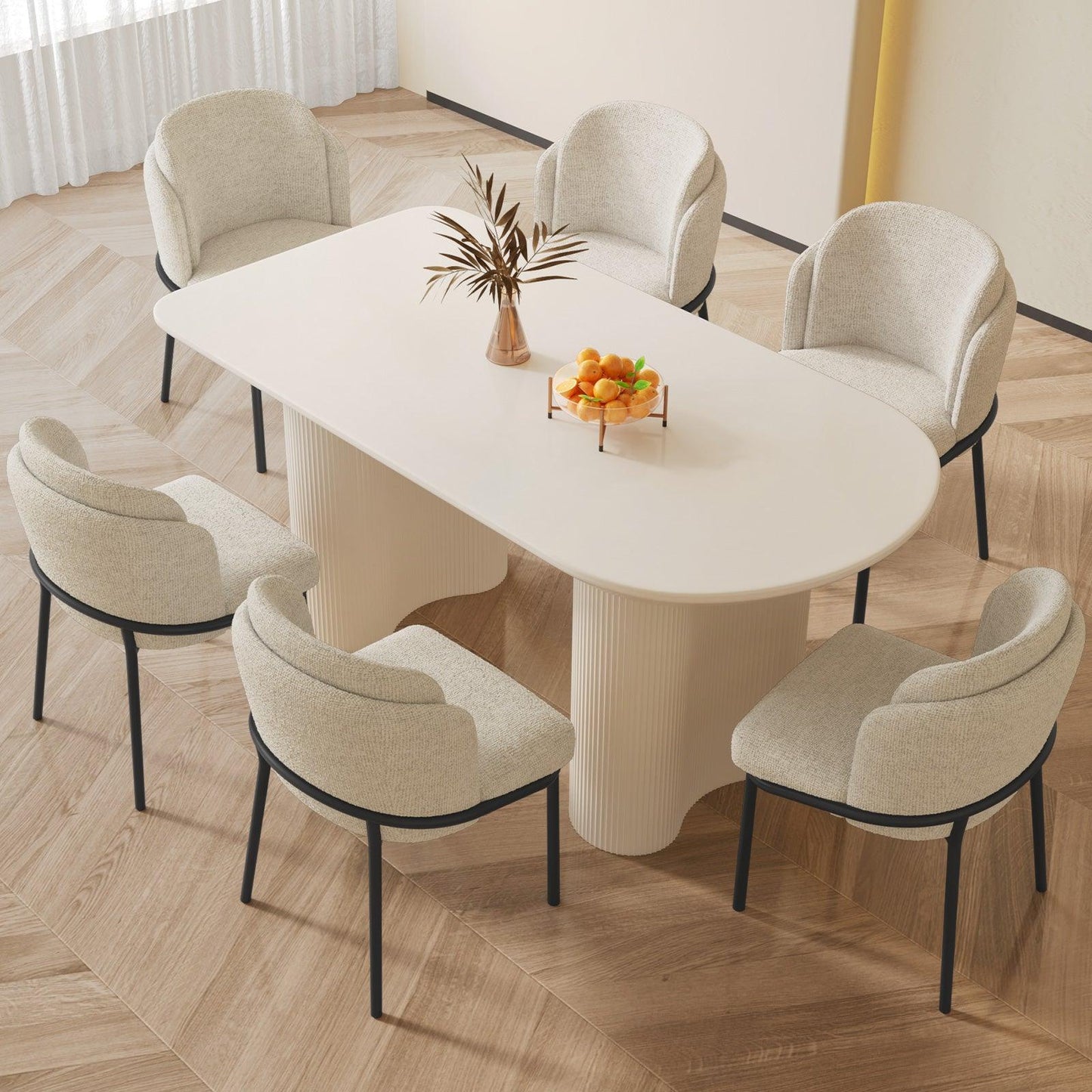 Guyii 55"-70" Cream White Dining Table Set, Modern Kitchen Table with 4-8 Chairs