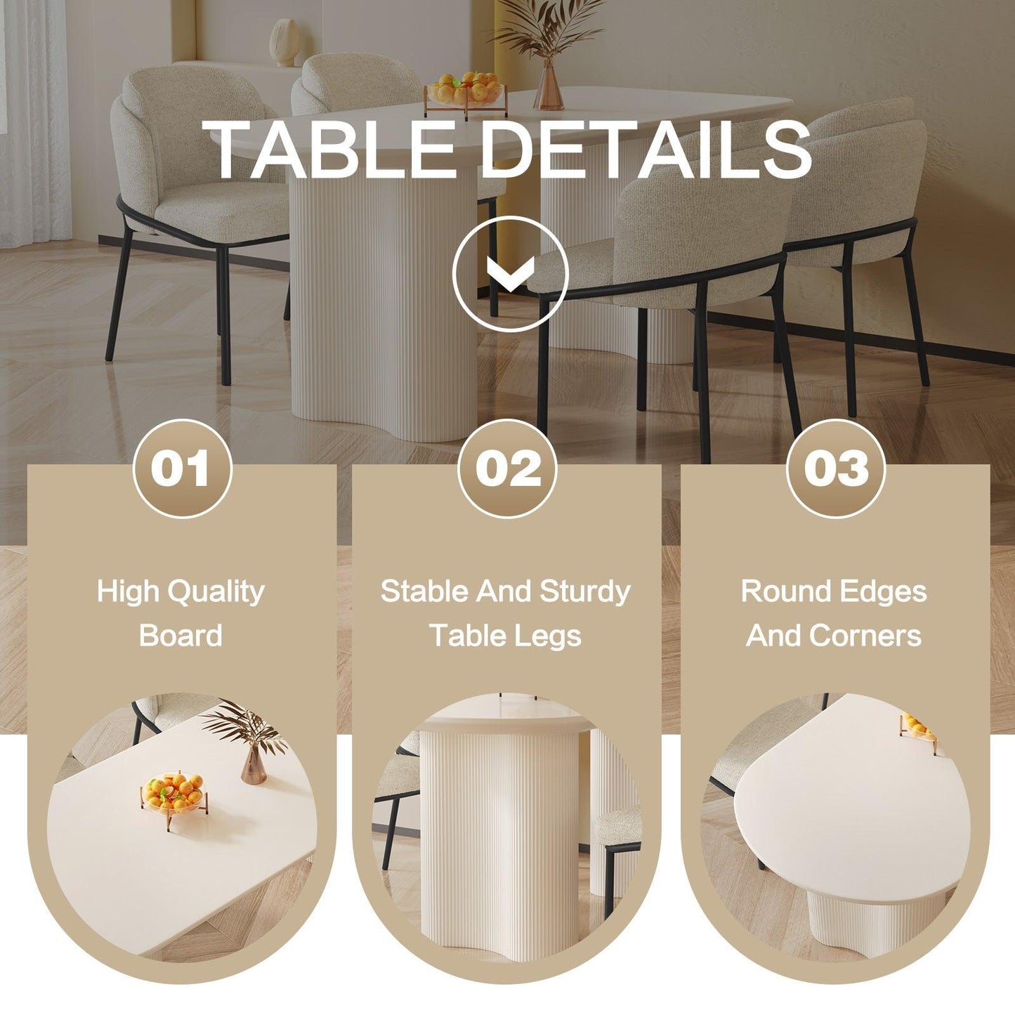 Guyii 55"-70" Cream White Dining Table Set, Modern Kitchen Table with 4-8 Chairs