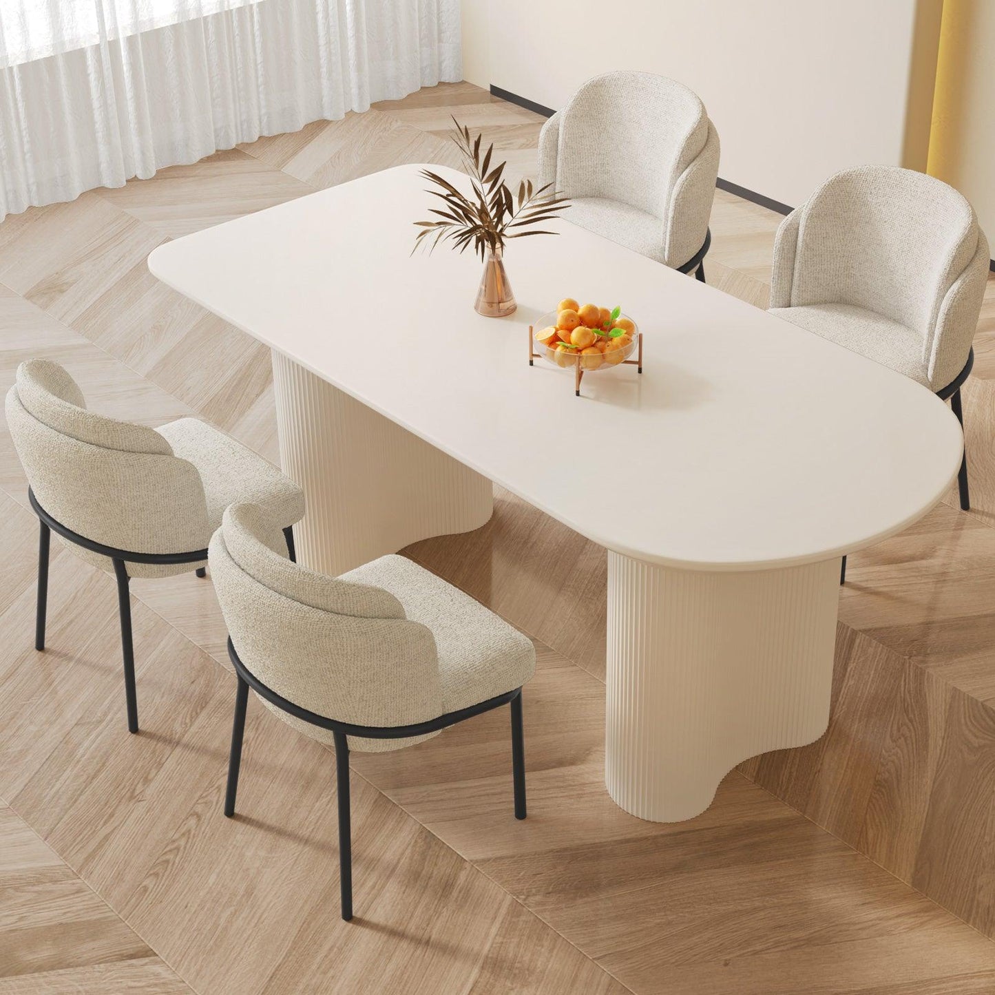 Guyii 55"-70" Cream White Dining Table Set, Modern Kitchen Table with 4-8 Chairs