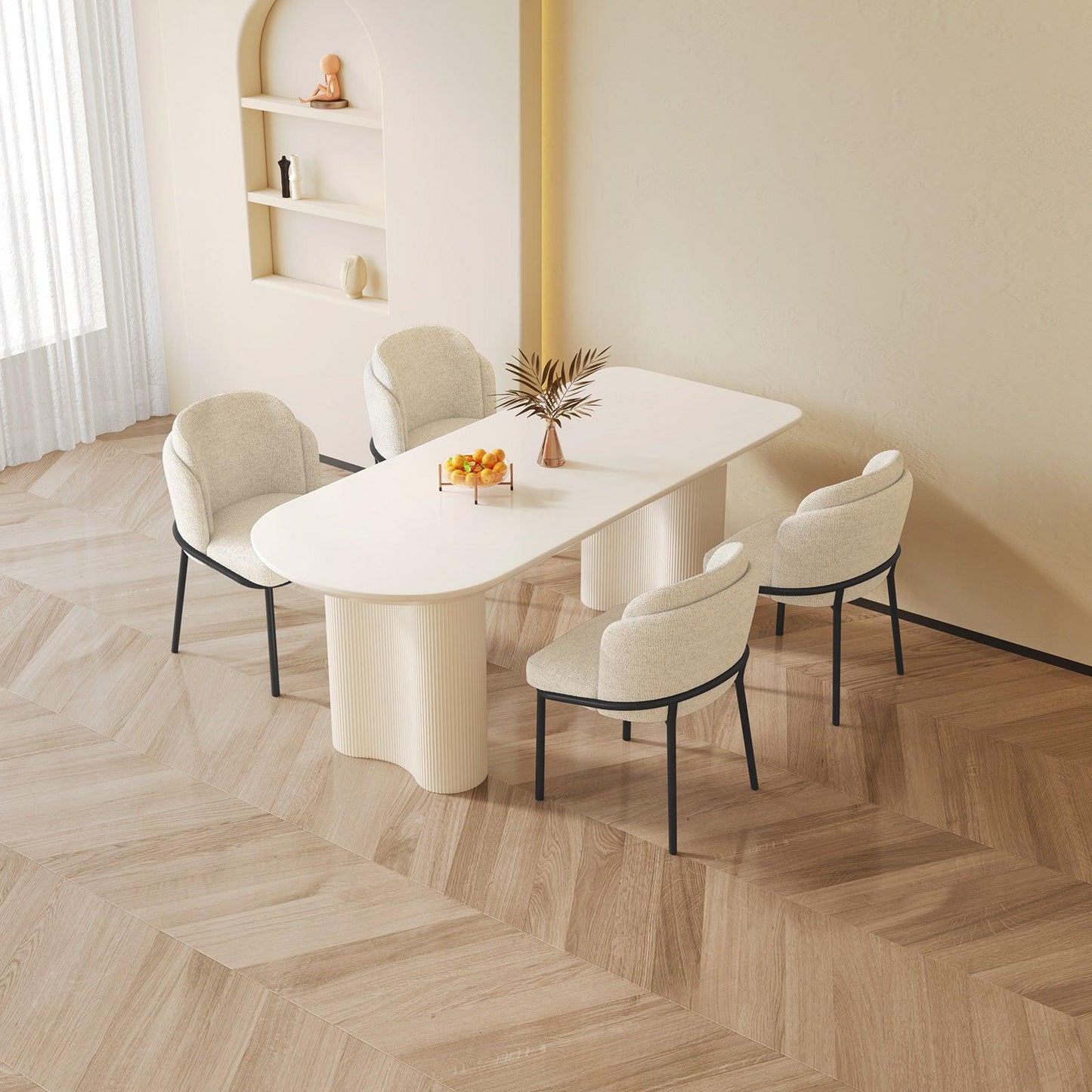 Guyii 55"-70" Cream White Dining Table Set, Modern Kitchen Table with 4-8 Chairs