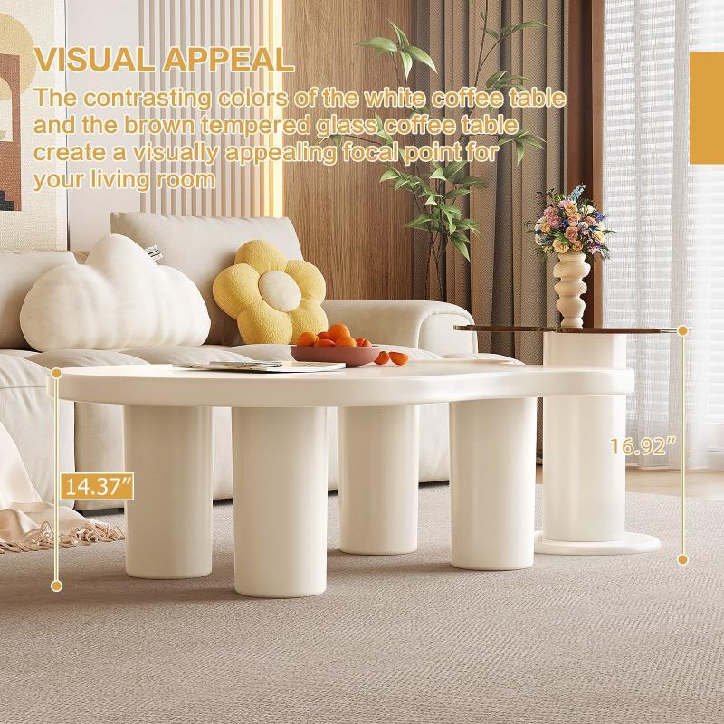 Guyii Nesting Coffee Table Set of 2, Tempered Glass Side Table & Cloud Coffee Table for Living Room